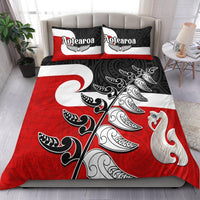 Waitangi Bedding Set Aotearoa Maori Pattern Mix Fern and Manaia Koru LT13 Black - Polynesian Pride