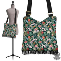 Hawaii Tropical Plumeria Pattern With Palm Leaves Crossbody Boho Handbag Crossbody Boho Handbag One Size Green - Polynesian Pride