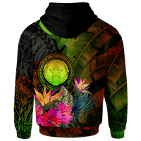 Northern Mariana Islands Polynesian Hoodie Hibiscus and Banana Leaves - Polynesian Pride