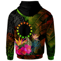 Cook Islands Polynesian Custom Zip up Hoodie Hibiscus and Banana Leaves - Polynesian Pride
