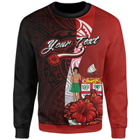 Fiji Polynesian Custom Personalised Sweater - Coat Of Arm With Hibiscus Unisex Red - Polynesian Pride