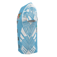 Fiji T Shirt Fijian Coat of Arms Polynesian Tattoo Light Blue Style - Polynesian Pride