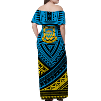 Tuvalu Off Shoulder Long Dress 44th Independence Anniversary - Tribal Pattern - LT12 - Polynesian Pride