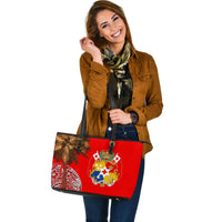 Tonga Large Leather Tote - Polynesian Palm Tree Flag - Polynesian Pride