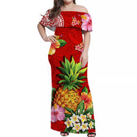 Hawaii Off Shoulder Long Dress Red Polynesia Pineapple LT13 Women Red - Polynesian Pride