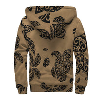 Polynesian Turtle Palm And Sea Pebbles Hawaii Sherpa Hoodie Gold - Polynesian Pride