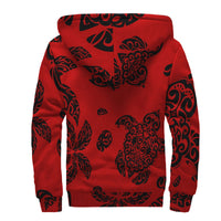 Polynesian Turtle Palm And Sea Pebbles Hawaii Sherpa Hoodie Red - Polynesian Pride