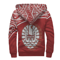 Tahiti (French Polynesia) Polynesian Personalised Custom Sherpa Hoodie - Red Curve Version - Polynesian Pride
