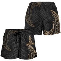 New Caledonia Polynesian Women's Shorts - Gold Tribal Wave - Polynesian Pride