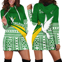 Tailevu Rugby Hoodie Dress Fiji Rugby Tapa Pattern Green LT13 Green - Polynesian Pride