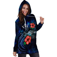 Kosrae Polynesian Hoodie Dress - Blue Turtle Hibiscus - Polynesian Pride