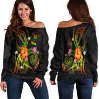Niue Polynesian Women's Off Shoulder Sweater - Legend of Niue (Reggae) Art - Polynesian Pride