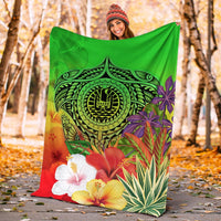 Tahiti Premium Blanket - Manta Ray Tropical Flowers (Green) - Polynesian Pride