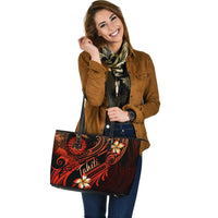 Tahiti Polynesian Leather Tote Bag - Plumeria Flowers And Waves - Polynesian Pride