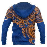 Marshall Islands Polynesian Zip up Hoodie Blue Turtle - Polynesian Pride