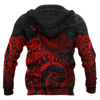 American Samoa Polynesian Zip up Hoodie Polynesian Turtle (Full Red) - Polynesian Pride