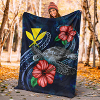 Hawaii Polynesian Premium Blanket - Blue Turtle Hibiscus - Polynesian Pride