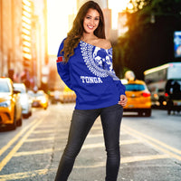 Tonga Women Off Shoulder Sweater Tongan Blue Turtle - LT12 - Polynesian Pride