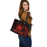 Samoa Polynesian Custom Personalised Large Leather Tote Bag - Red Tribal Wave - Polynesian Pride