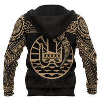 Tahiti Polynesian Hoodie Gold Heart Shield - Polynesian Pride