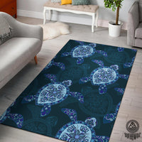 Blue Turtle Plumeria Area Rug Black - Polynesian Pride