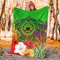 Samoa Premium Blanket - Manta Ray Tropical Flowers (Green) - Polynesian Pride