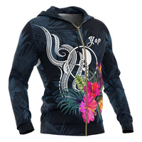 Yap Micronesia Zip up Hoodie Tropical Flowers - Polynesian Pride