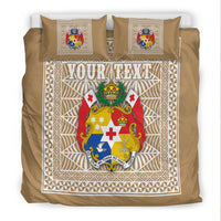(Custom Personalised) Tonga Pattern Bedding Set Coat of Arms - Beige and White LT4 - Polynesian Pride