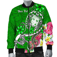Fiji Custom Personalised Men's Bomber Jacket - Turtle Plumeria (Green) Green - Polynesian Pride