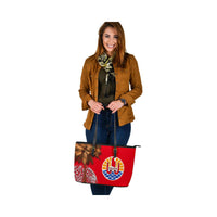 French Polynesia Leather Tote Bags - Palm Tree Polynesian Pattern - Polynesian Pride