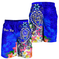 Tahiti Custom Personalised Men's Shorts - Turtle Plumeria (Blue) - Polynesian Pride