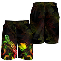 Marshall Islands Polynesian Men's Shorts - Turtle With Blooming Hibiscus Reggae - Polynesian Pride
