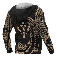 Kosrae Micronesia All Over Custom Zip up Hoodie Gold Tribal Wave - Polynesian Pride
