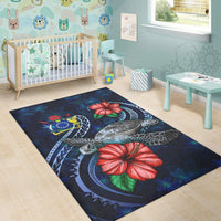 Cook Islands Polynesian Area Rug - Blue Turtle Hibiscus - Polynesian Pride