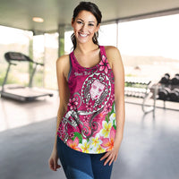 Fiji Custom Personalised Women's Racerback Tank - Turtle Plumeria (Pink) - Polynesian Pride