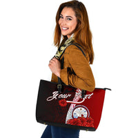 Marshall Islands Polynesian Custom Personalised Leather Tote Bag - Coat Of Arm With Hibiscus - Polynesian Pride