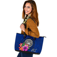 American Samoa Polynesian Large Leather Tote - Floral With Seal Blue - Polynesian Pride