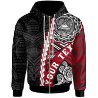 American Samoa Polynesian Custom Zip up Hoodie Wave Tattoo Unisex Red - Polynesian Pride