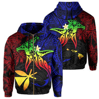 Hawaii Hoodie MANO KIHIKIHI Kanaka Allover Zip Hoodie Unisex Blue - Polynesian Pride