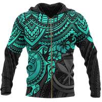 Polynesian Hawaii Hoodie (Zip up) Turquoise Turtle Unisex Blue - Polynesian Pride