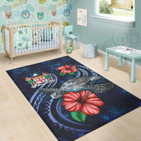 Fiji Polynesian Area Rug - Blue Turtle Hibiscus - Polynesian Pride