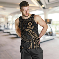 Wallis And Futuna Polynesian Men's Tank Top - Gold Tribal Wave - Polynesian Pride