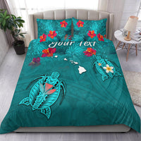 (Custom Personalised) Hawaiian Islands Bedding Set - Hawaii Tropical Flowers and Turtles Turquoise LT13 Turquoise - Polynesian Pride