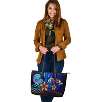 Federated States of Micronesia Large Leather Tote Bag - Vintage Tribal Mountain - Polynesian Pride