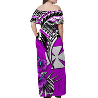 Wallis et Futuna Off Shoulder Long Dress Polynesian Pattern and Hibiscus Flowers Version Purple LT13 - Polynesian Pride