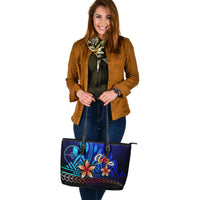 Yap Large Leather Tote Bag - Vintage Tribal Mountain - Polynesian Pride