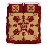 Hawaiian Turtle Hibiscus Monstera Polynesian Bedding Set Black - Polynesian Pride