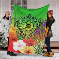 Tuvalu Premium Blanket - Manta Ray Tropical Flowers (Green) - Polynesian Pride