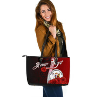 Niue Polynesian Custom Personalised Leather Tote Bag - Coat Of Arm With Hibiscus - Polynesian Pride