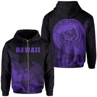 Tropic Hibiscus Seal of Hawaii Zip Hoodie Violet Unisex Violet - Polynesian Pride